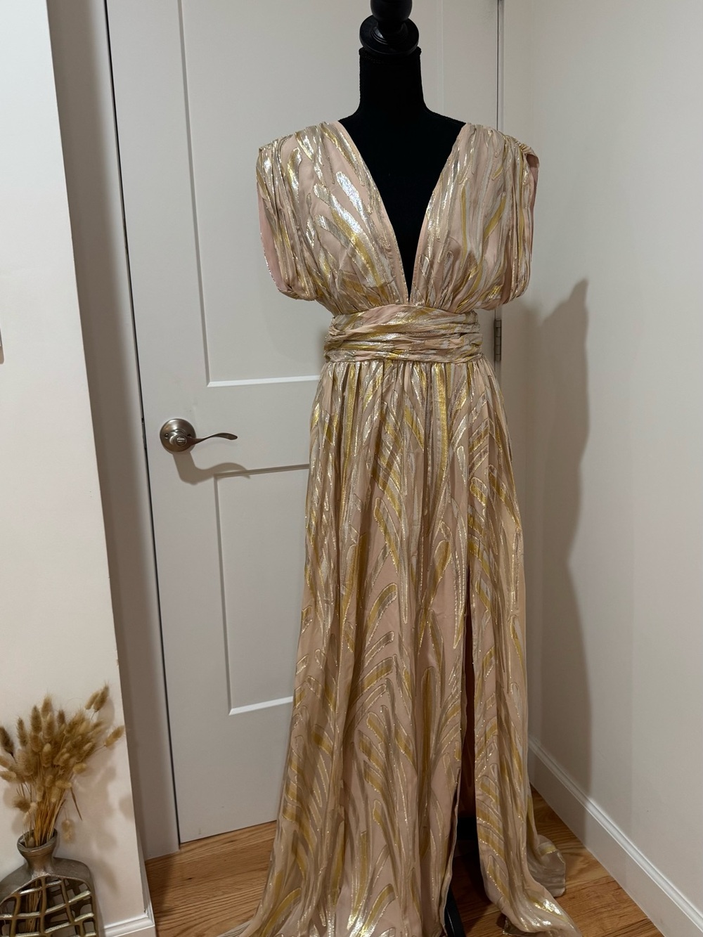 Ramy Brook Jessieann Metallic Silk Gown in Gold / Blush NWT, Size 2